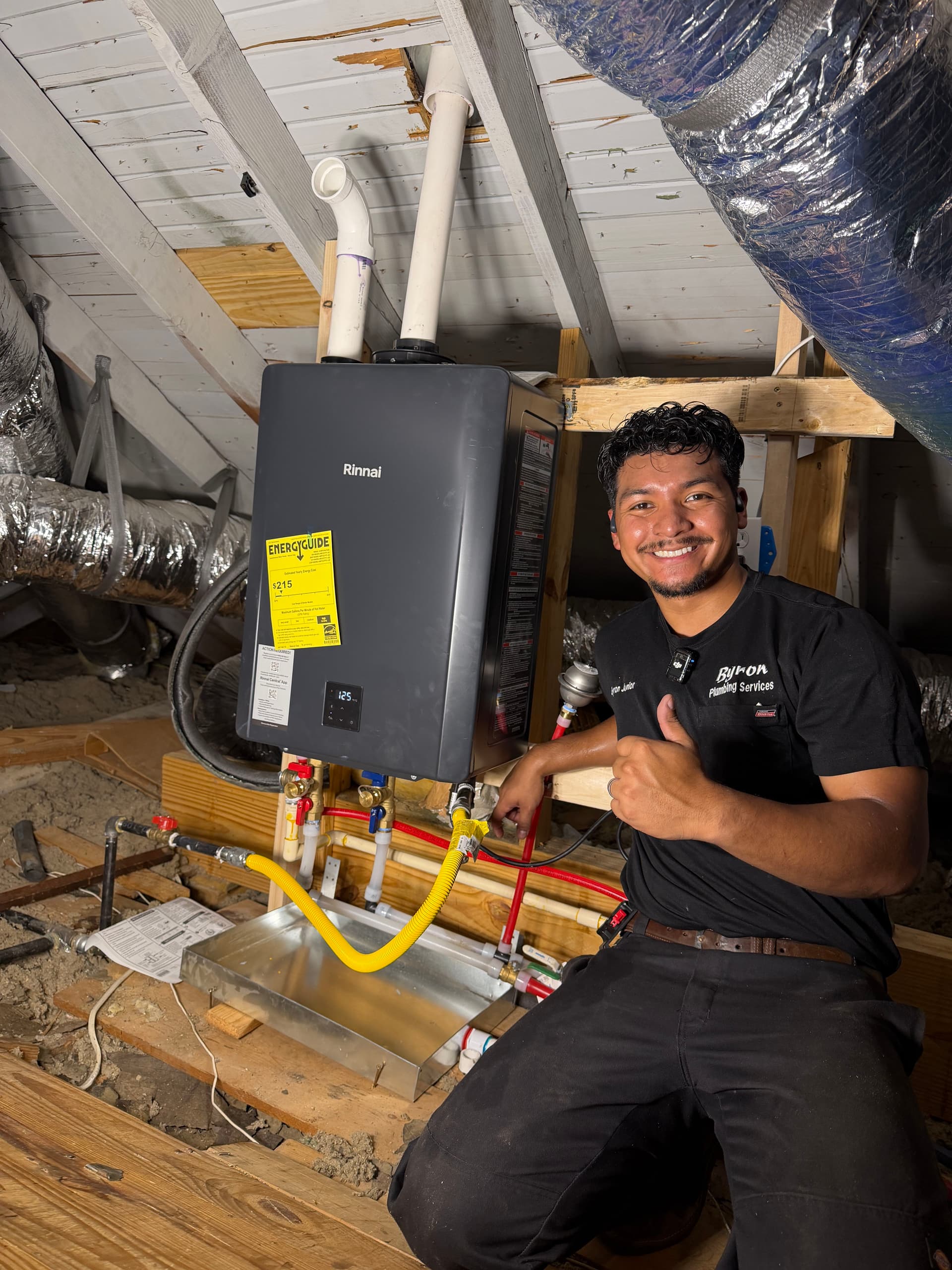 Attic Gas Water Heater Converted to Tankless Rinnai System image
